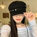 Schwarze Baskenmütze mit Stern für Damen, großer Kopfumfang im Herbst, gesichtsschlankmachende flache Marinemütze, Newsboy-Mütze im britischen Stil_voghion.com
