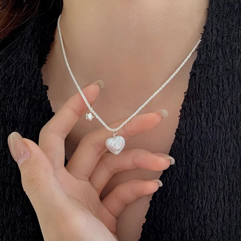 Sterli VENUS Sier Love Heart Pearl Star Κολιέ για Γυναικεία Κοσμήματα Γυαλιστερό Choker Μινιμαλισμού_voghion.com