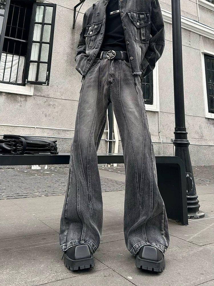 Herrenbekleidung Nischendesign Original Plissee Dekonstruierter Woll-Jeansanzug Retro-Jeans Zweiteiliger Anzug_voghion.com