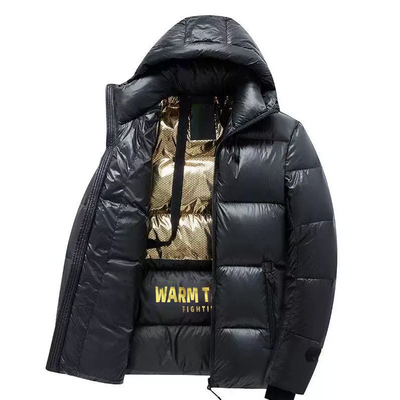 Nueva chaqueta de plumón de algodón estilo pareja engrosada en negro y dorado para otoño e invierno para hombre_voghion.com