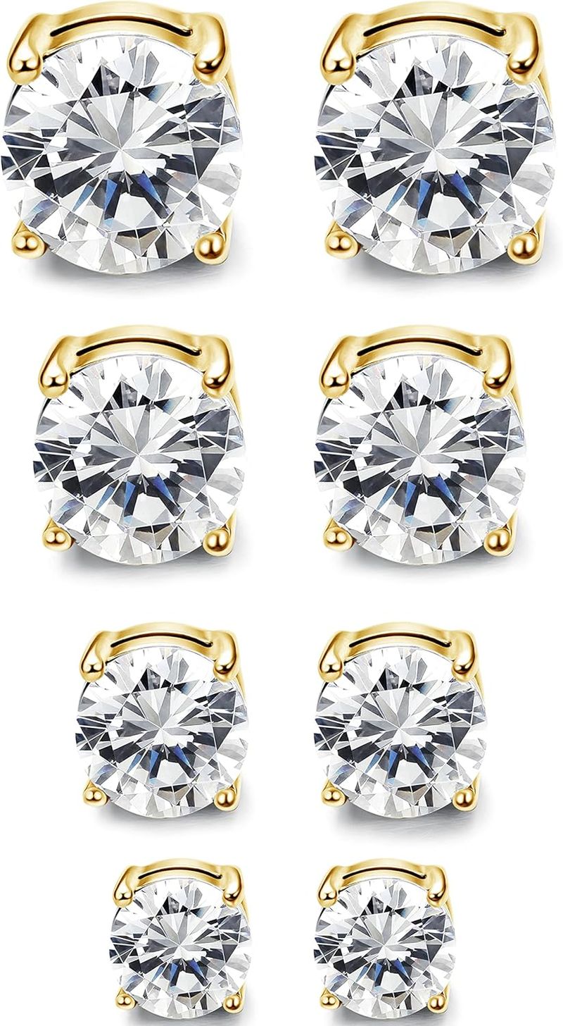 Orecchini magnetici da 4-7 mm per uomo e donna, con zirconi cubici rotondi lucidi, in acciaio inossidabile ipoallergenico, non facili da staccare._voghion.com
