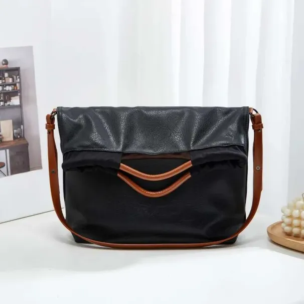 Sac fourre-tout décontracté de grande capacité, pliable, à bandoulière, pour étudiantes, tendance, 2025_voghion.com