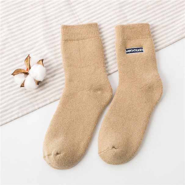 2 pcs of wool socks women's warm wennuan letter embroidery plus velvet cashmere thick warm terry mid-tube socks_voghion.com