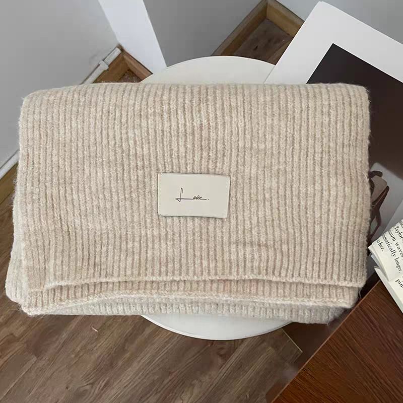 per donna versione coreana ispessita calore atmosfera femminile sciarpa tinta unita piccola etichetta semplice versatile maglia di lana_voghion.com