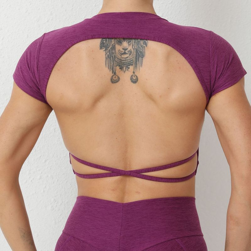 Women's tight beautiful back sports tops slim yoga training T-shirt short sleeves_voghion.com