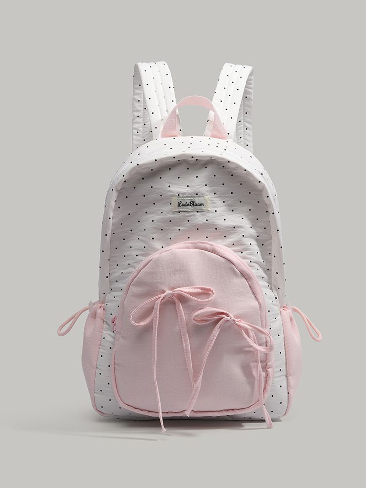 Zaino a pois con fiocco in stile universitario coreano, esclusivo per ragazze carine e dolci_voghion.com