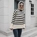 Women's mid-length sweater with striped side slit turtleneck_voghion.com