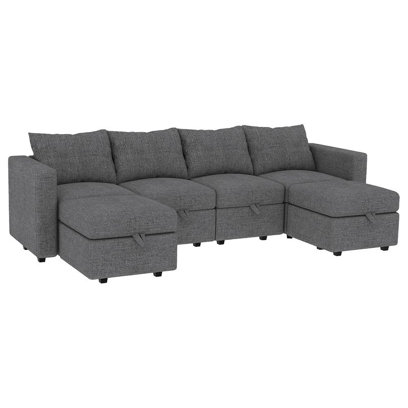 Modular Sectional Sofa With Storage, 109'' L-Shaped Upholstered Couch With Hidden Compartments, Wooden Frame And Polyester Fabric, Space-Saving Design, Available In Black, Beige, And Gray_voghion.com