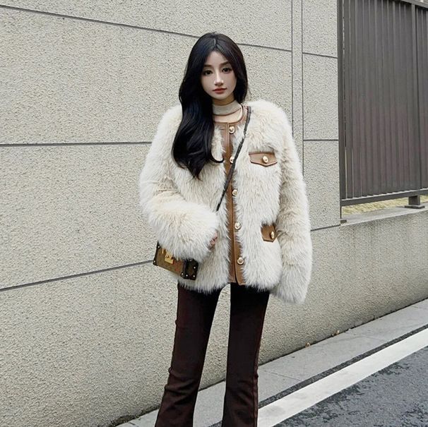 Faux Fur Jacket – Short Plush Toscana Fox Coat In Cream (S-XL, Winter-Ready)_voghion.com
