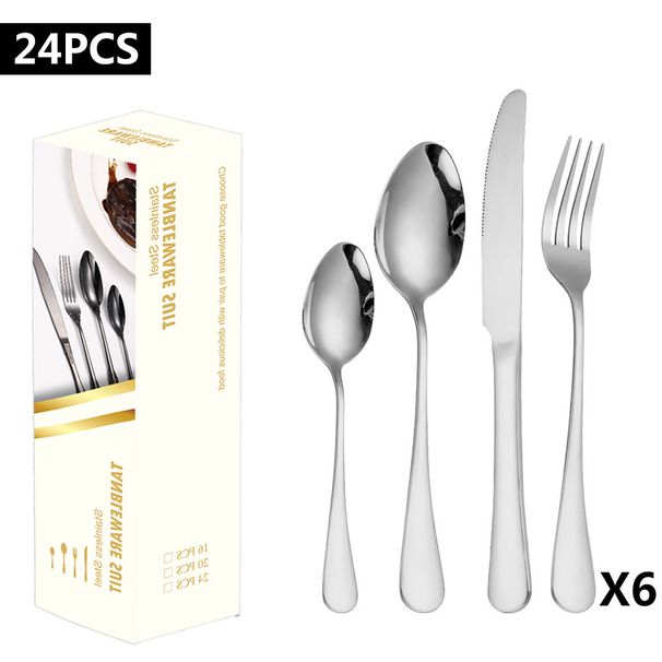 Edelstahlbesteck 1010 Western Steakmesser Gabel Dessertlöffel 24-teiliges Geschenkbox-Set_voghion.com