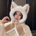 Sciarpa rossa in peluche con orecchie di volpe per donna, scaldacollo di alta qualità per autunno e inverno, cappello caldo da ciclismo_voghion.com