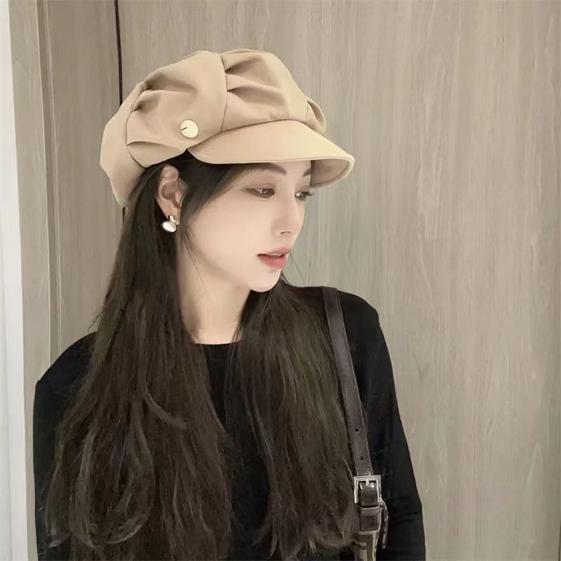 New Arrivals New Pleaed Bere For Women Lady Elegan Solid Color Fla Top Ocagonal Peaked Cap Simple Sof Newsboy Painer Aris_voghion.com
