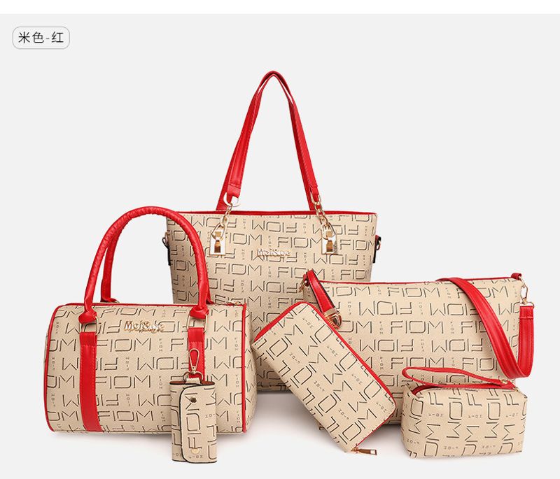 Damentaschen New Style Fashion Brief Handtasche Single Shoulder Crossbody Mutter und Kind Tasche Sechsteiliges Set_voghion.com