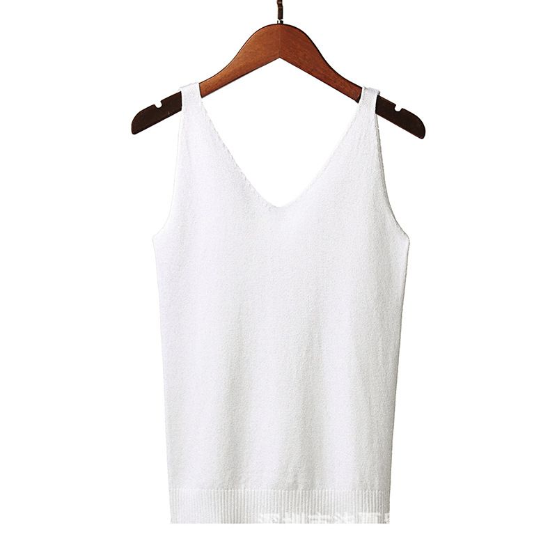 Gilet sexy en tricot de soie brillant pour femmes, col en v, slim, portant un T-shirt sans manches, haut de base_voghion.com