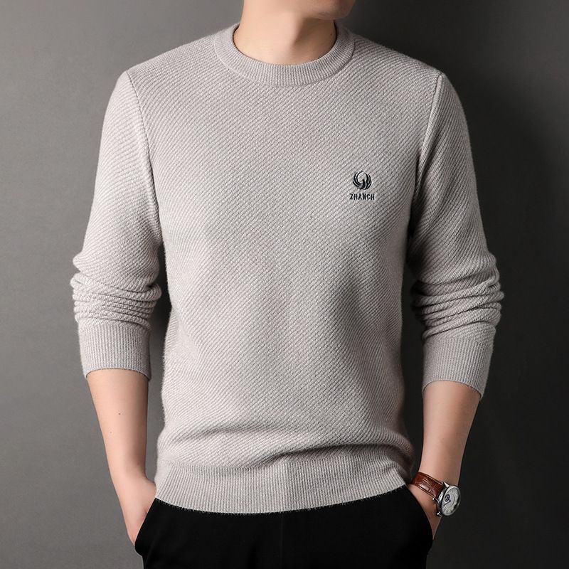 Maglione da uomo autunno e inverno nuovo collo rotondo ispessito strato di base caldo casual giapponese a maniche lunghe ricamato giovanile_voghion.com