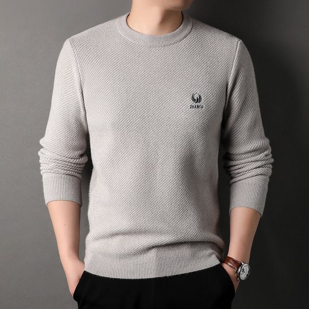 Maglione da uomo autunno e inverno nuovo collo rotondo ispessito strato di base caldo casual giapponese a maniche lunghe ricamato giovanile_voghion.com