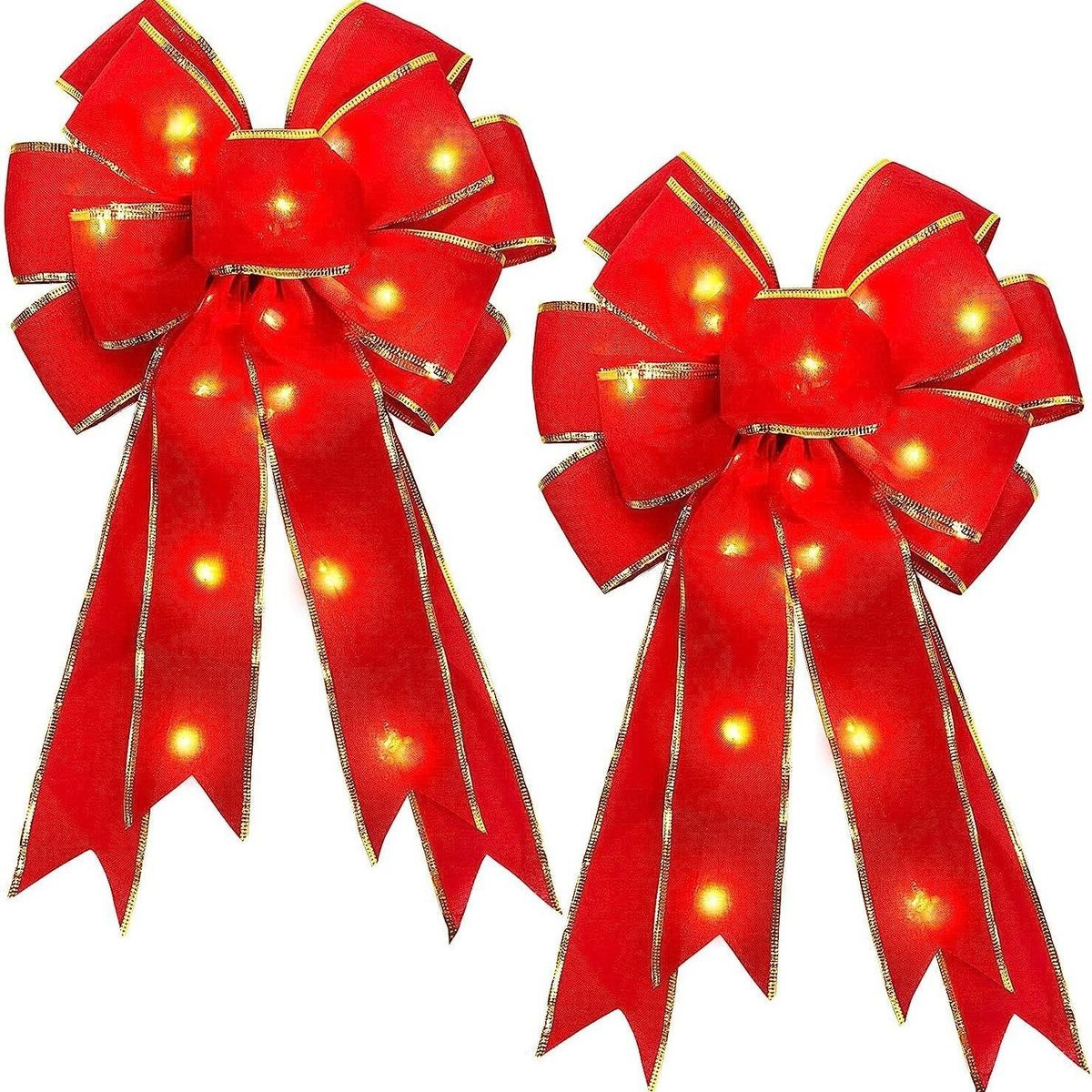 Luxuriöse Schleife aus Samt für Weihnachtsbaumspitzen – großes 28 x 50 cm großes DIY-Dekoband mit/ohne Lichter (2er-Pack, Rot)_voghion.com