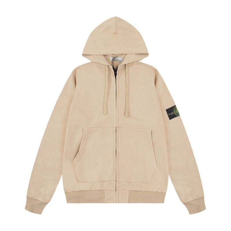 Stone Solid Color Logo Zipper Hoodie Couple Multicolor Sweatshirt Jacket Embroidery Ius Trend_voghion.com
