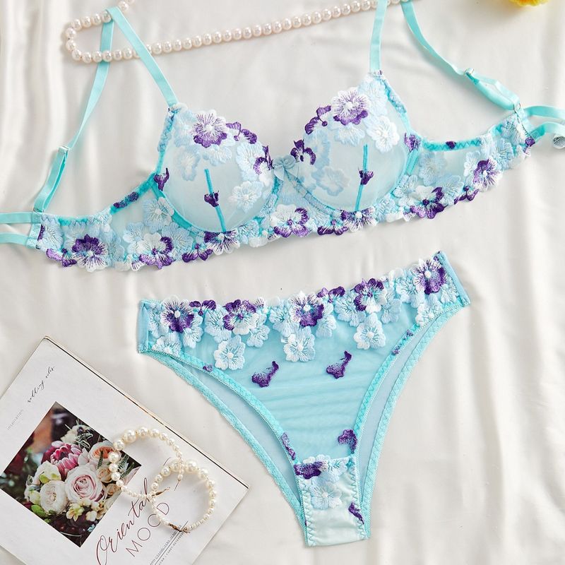 Women's Intimates Autumn Small Fresh Perspective Floral Embroidery Lace Sexy Girl Bra Pure Desire Underwear_voghion.com