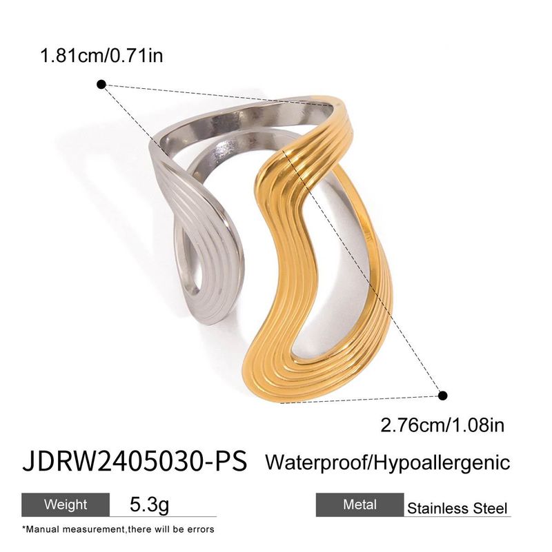 Bague ouverte en acier inoxydable pour femme, design personnalisé, forme serpent, courbe irrégulière, arc géométrique, ne se décolore pas_voghion.com