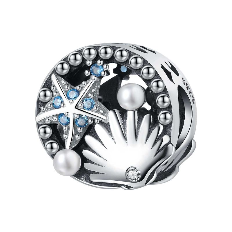Ozean Muschel Seestern Perlen Charm, Echt Sterling Silber Perlen Charm_voghion.com