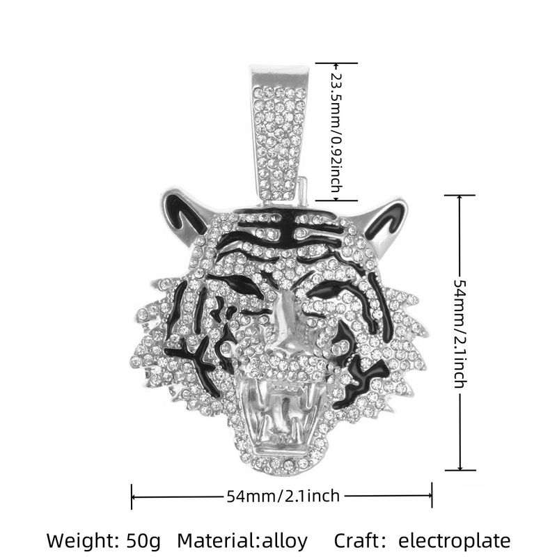 Collana con ciondolo a forma di testa di tigre in lega di diamanti, stile hip hop, da uomo, punk rock, alla moda._voghion.com