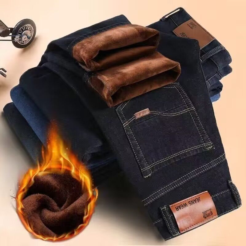Vêtements pour hommes Automne et hiver hommes plus velours épaissi jeans hommes décontractés polyvalents pantalons droits amples pantalons en coton chaud hommes en gros_voghion.com