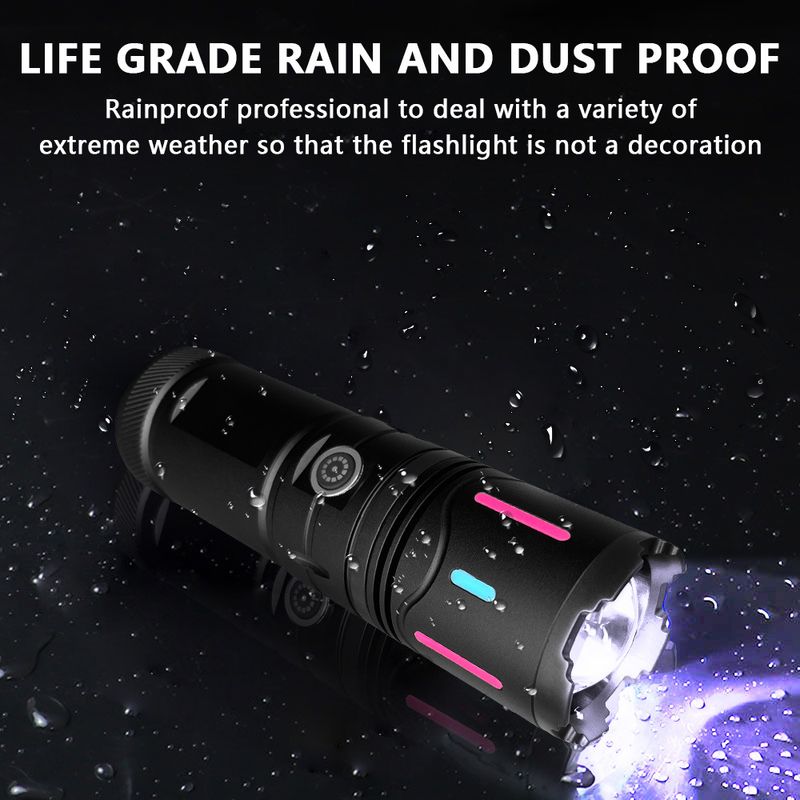 White laser light far-flung aluminum alloy fluorescent strip telescopic zoom multi-function flashlight with long endurance_voghion.com