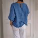 Women's Clothing Summer Short Sleeved Round Neck Cotton And Linen Solid Color Loose Version Shirt_voghion.com