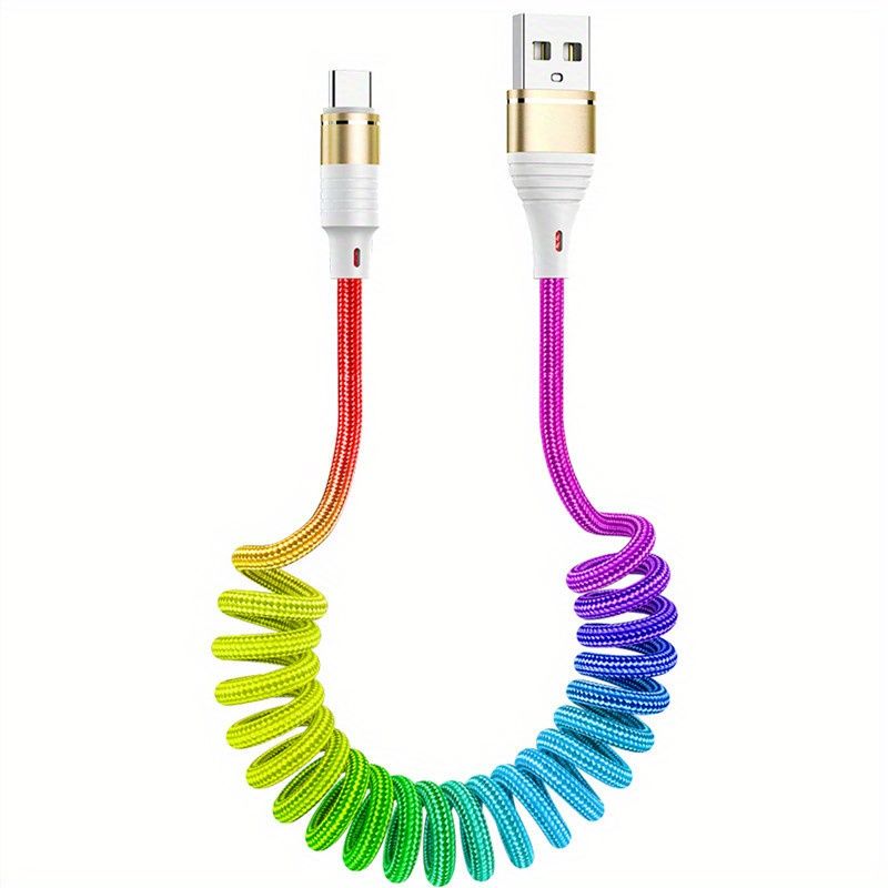 3A ātrās atsperes C tipa USB lādētāja kabelis — regulējams garums, neilona pīts, izturīgs, ātra uzlāde, saderīgs ar Samsung/Xiaomi_voghion.com