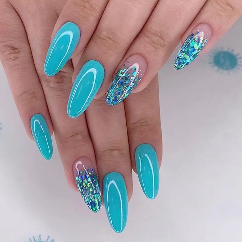Hoofd 24 stuks ronde nepnagels met Frans ontwerp lang amandelroze liefde valse nageltips draagbaar acryl volledige cov_voghion.com