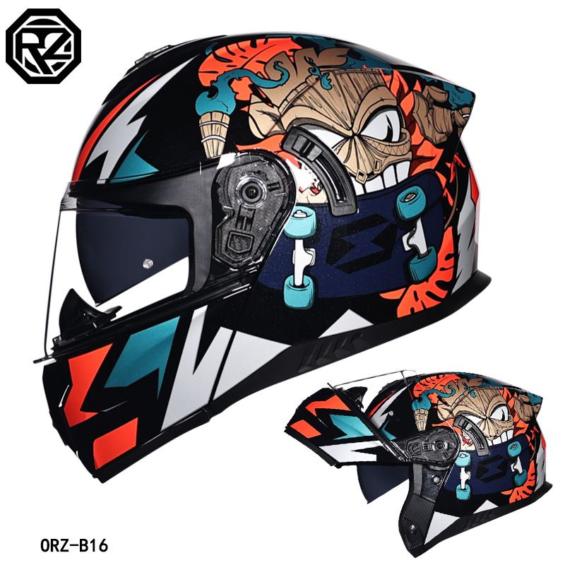 Hjelm Flip-up hjelm Herre- og damemotorsykkel vinter halvfull hjelm personlighet kul gatebil med Bluetooth universal for alle årstider_voghion.com