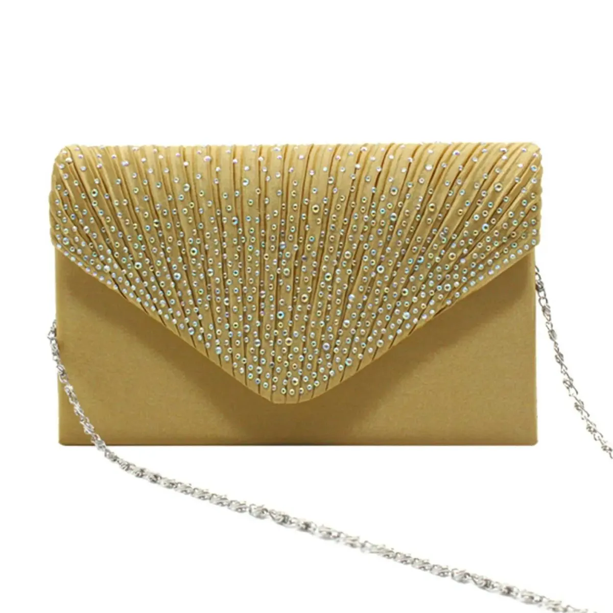 Modische und elegante Clutch für Damen aus Satin mit rhinestone-verzierter Schulterpartie, dünne Kette, passend zu Party- und Bankettkleidern, Abendtasche_voghion.com