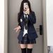 Mädchen JK Uniform Marineblauer Anzug im College-Stil Blazer Karorock Hemd Outfit Set für Damen_voghion.com