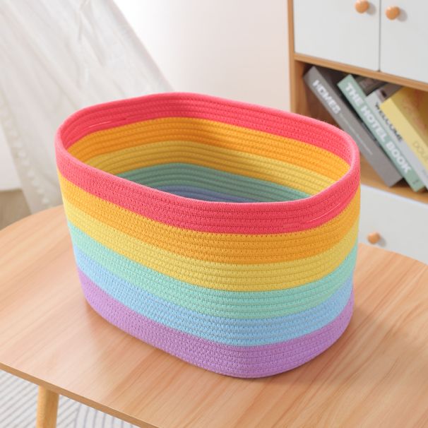 Wäschekorb aus Baumwollseil in Regenbogenfarben – großer gewebter Aufbewahrungsbehälter für Spielzeug, Kleidung und Haushaltsgegenstände (bunt, langlebig und geräumig)_voghion.com