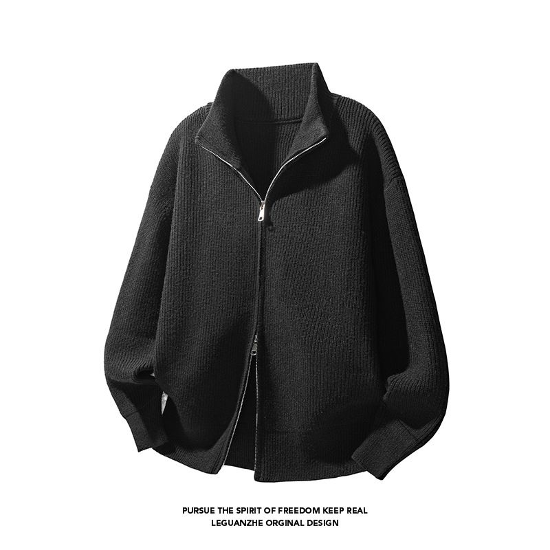 Herrenbekleidung Doppelreißverschluss-Strickjacke, Unisex-Strickjacke mit Doppelreißverschluss – Stilvoller Stehkragen, lockere Passform für Frühling und Herbst_voghion.com