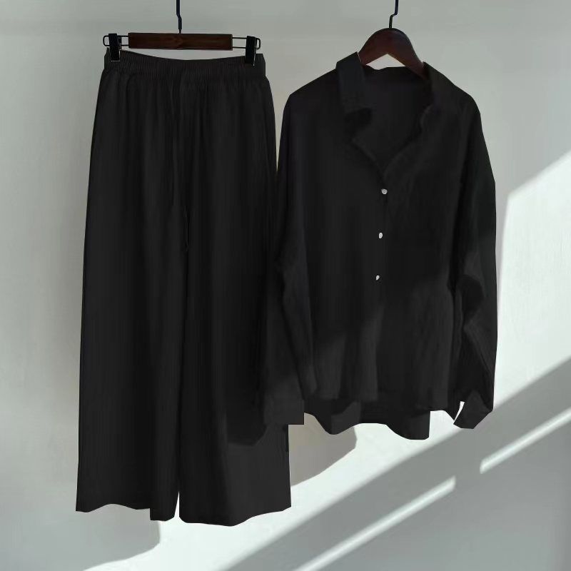 Combinaison de sport de couleur unie en coton et lin pour femmes, grande taille, ample, tempérament, loisirs, mode, commerce extérieur, vente en gros, printemps et été_voghion.com