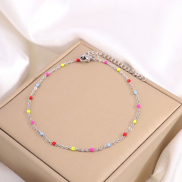 Cavigliera colorata in acciaio al titanio con gocce d'olio per donna, cavigliera di alta qualità resistente allo sbiadimento, versatile e semplice gioiello per il piede_voghion.com