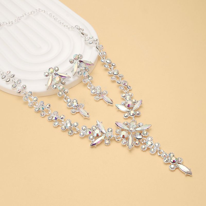 Collana e orecchini di cristallo di alta qualità per la sposa, set di due pezzi, 2024_voghion.com