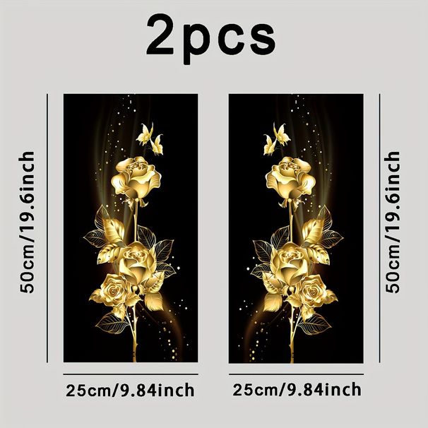 Center Column B-Pillar Protective Film Gold Floral Rose Anime Window Decoration Car Sticker_voghion.com