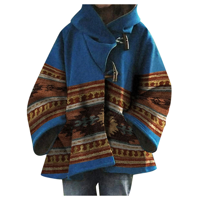 Women's loose retro printed woolen jacket 5 colors and 8 sizes_voghion.com