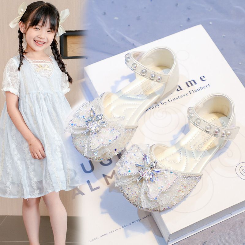 Girls Half Sandals Summer 2025 New Rhinestone Soft Bottom Princess Shoes Children's Baotou Baby Little Girl Single Shoes_voghion.com