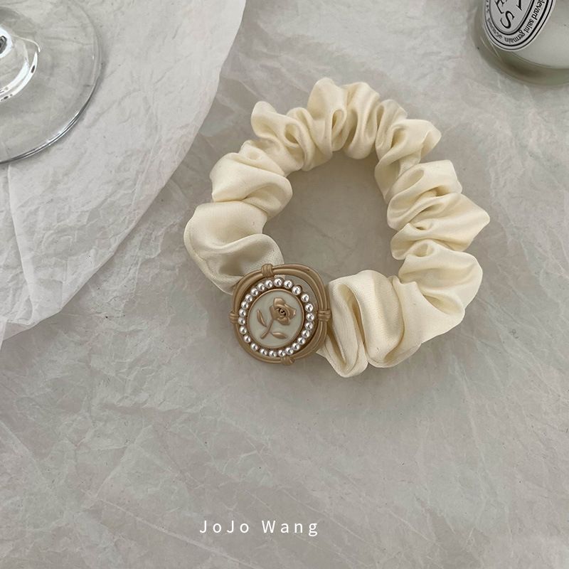 Blooming Alone ~ Satin Large Bowel Hair Ring Tie Hair Accessories Hair Rope Korean Pearl Simple Hair Rope Hair Scratch_voghion.com