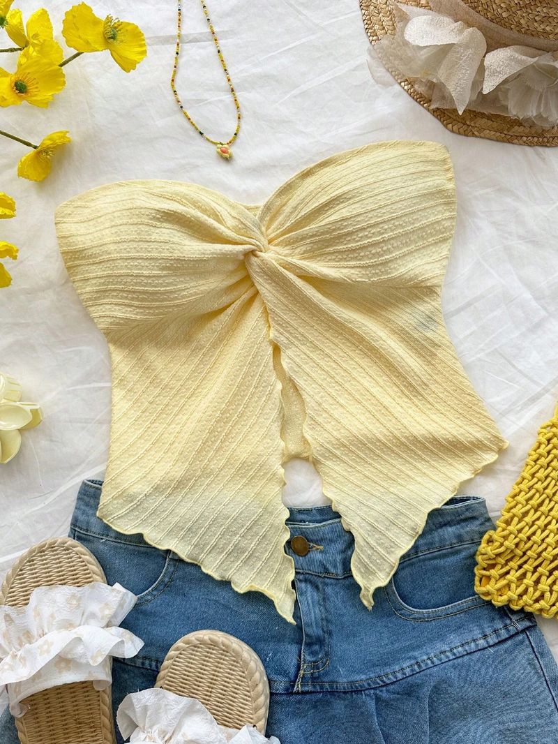 Women's Clothing Tube Top Pure Desire Butterfly Design Navel Baring Sexy Hot Girl Solid Color Women's Vest_voghion.com