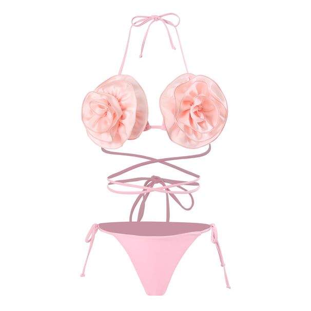 Női szexi 3D háromdimenziós virág osztott bikini bikini női fürdőruha _voghion.com
