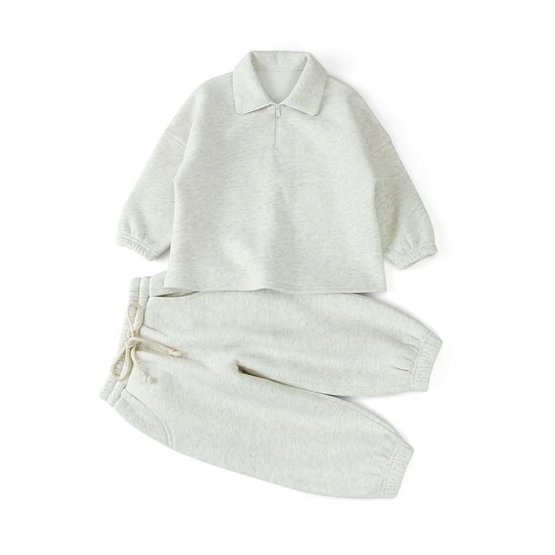 Ragazzi ragazze versione coreana autunno e inverno abbigliamento nuovo, elegante polo con cerniera bavero, pantaloni legatura gamba casual_voghion.com