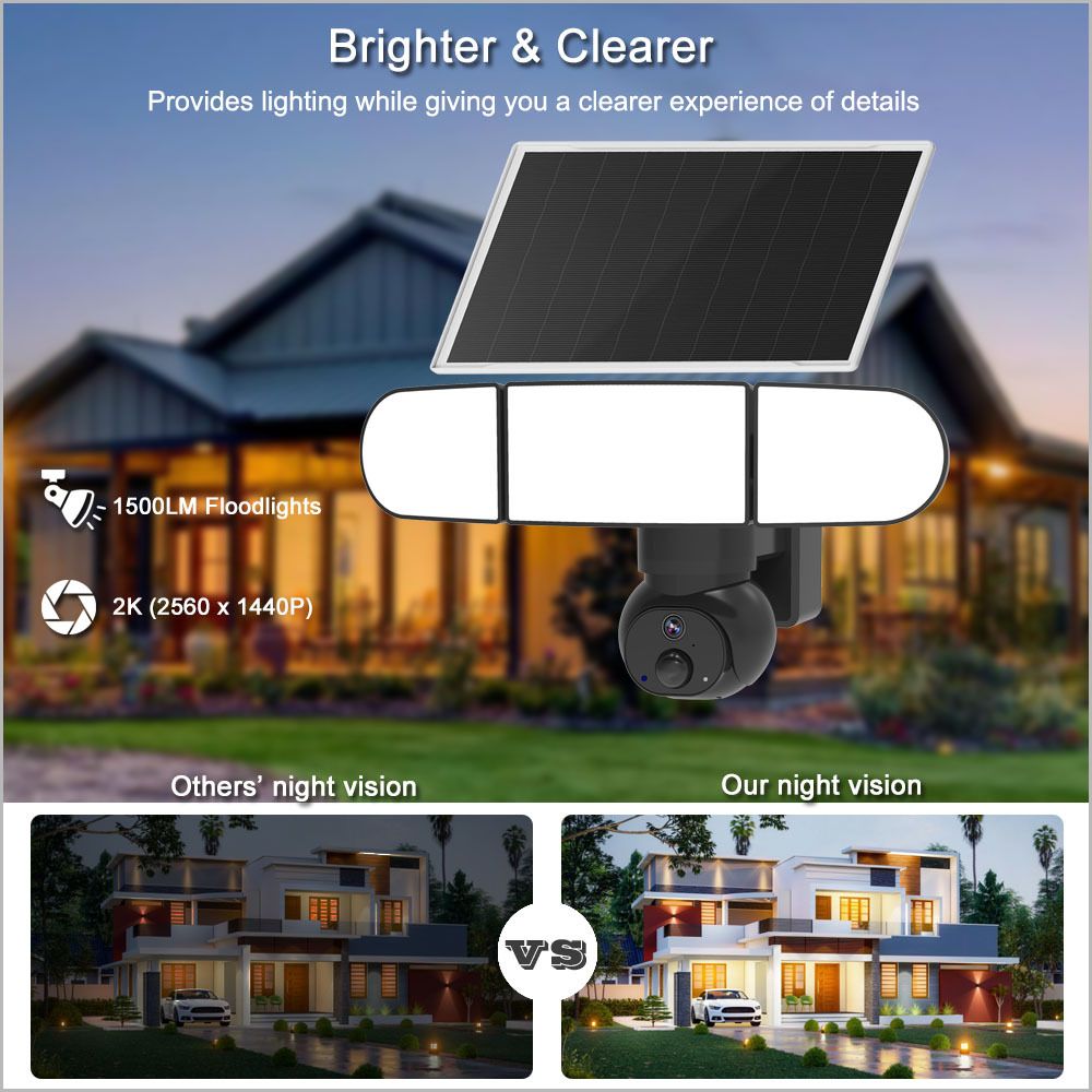 Floodlight Camera Solar Garden Light Outdoor Monitoring With LED Light Low Power Camera_voghion.com