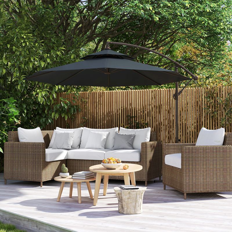 2.7m Cantilever Banana Parasol Garden Umbrella W/ 2 Tier Canopy Crank Handle_voghion.com