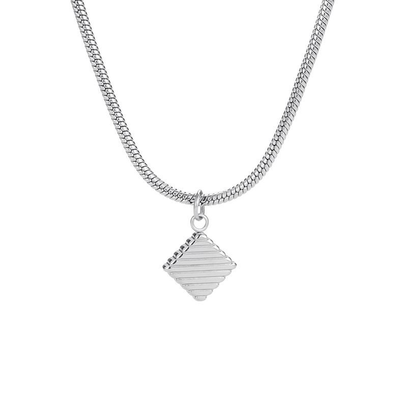 Colier cu pandantiv din oțel inoxidabil hexagonal dreptunghiular cu dungi față-verso, accesorii unisex, toate asortate_voghion.com