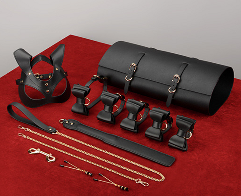 Good Quality High End PU BDSM Restraint Set 10 Pieces Bondage Kit with a Leather Pouch Sexy Valentine_voghion.com